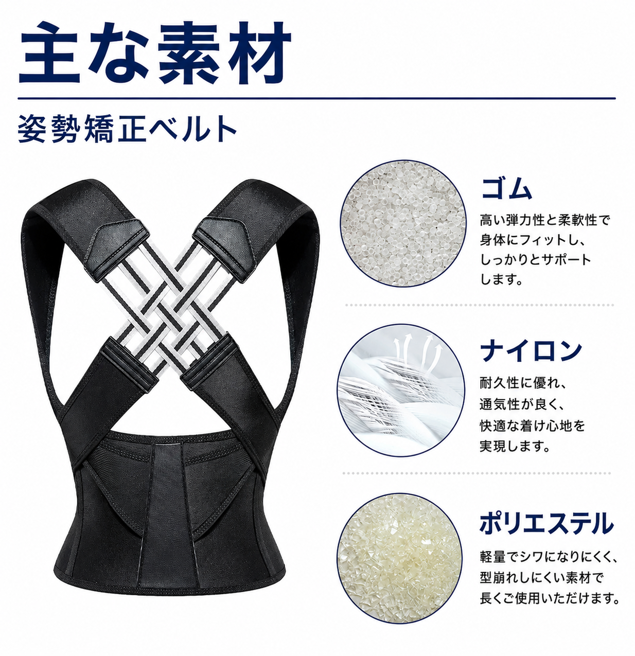 姿勢矯正ベルト｜背中・肩サポート 通気性抜群